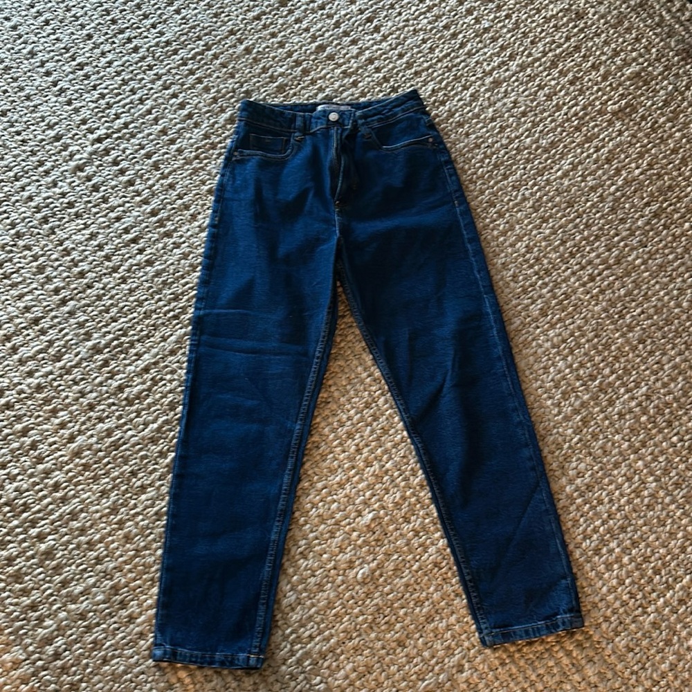 Zara high rise dark wash straight leg jeans
